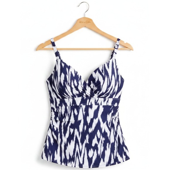 Anne Cole Tops - Anne Cole Tankini Top Womens Size M Navy White UPF 50+ Swim Beach Vacation Lined